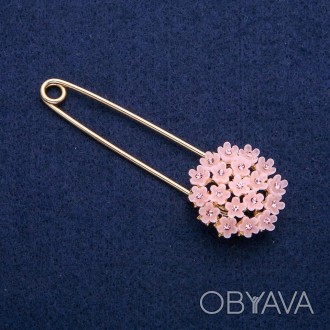 Брошка Булавка Гортензія рожева з кристалами 29х78мм, золотистий метал купити бі. . фото 1