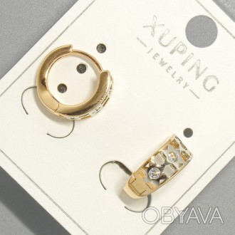 Сережки Xuping з білими стразами d-5,5х12мм+- позолота 18К та родій купить бижут. . фото 1