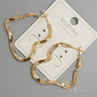 Сережки кільця Xuping s-3мм, d-34х51мм+ - позолота 18К купить бижутерию дешево. . фото 1