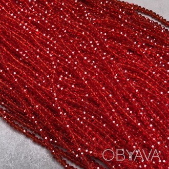 Намистини Чеський Кришталь на волосіні червоне прозоре гранований рондель d-3,5х. . фото 1
