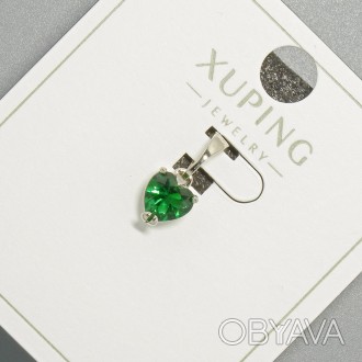 Кулон "Серце" Xuping з зеленим кристалом d-6мм+ - L-14мм+- родій купити біжутері. . фото 1