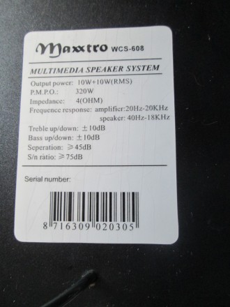 Аудіо-колонки Maxxtro WCS-608 (10.0 Ватт). Колонки 2.0, mini-jack (3.5 мм). Не н. . фото 9