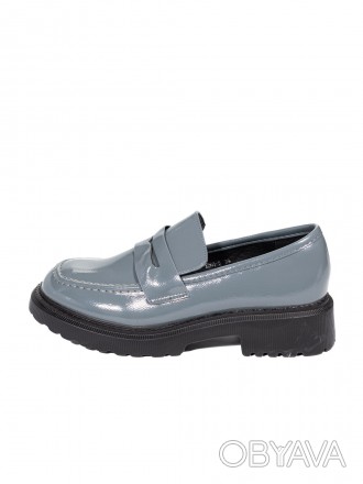 Стильні жіночі туфлі лофери світло-сірого кольору.Верх з екошкіри покритий штучн. . фото 1