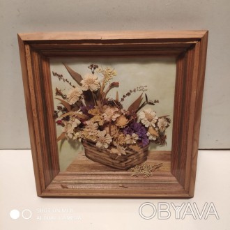 Продається оригінальна картина з сухих квітів, листя та трави у вигляді кошика з. . фото 1