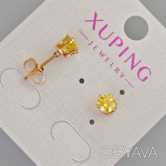 Сережки пусети Xuping з жовтим кристалом d-6мм+- Позолота 18К купить бижутерию д. . фото 1