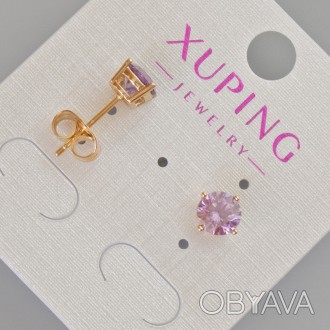 Сережки пусети Xuping з фіолетовим кристалом d-7мм+- Позолота 18К купить бижутер. . фото 1