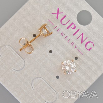 Сережки пусети Xuping з білим кристалом d-7мм+- Позолота 18К купить бижутерию де. . фото 1