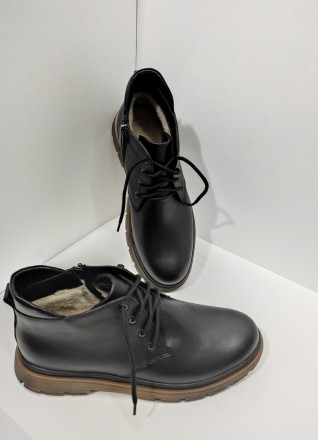 Мужские ботинки из натуральной кожи, на меху полушерсть набивная, на шнурках и м. . фото 3