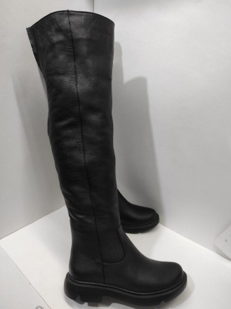 Жіночі чоботи з натуральної шкіри, на хутрі напіввовна, висота чобота 55 см, під. . фото 2