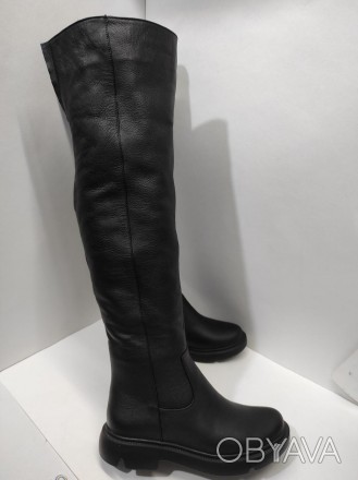 Жіночі чоботи з натуральної шкіри, на хутрі напіввовна, висота чобота 55 см, під. . фото 1