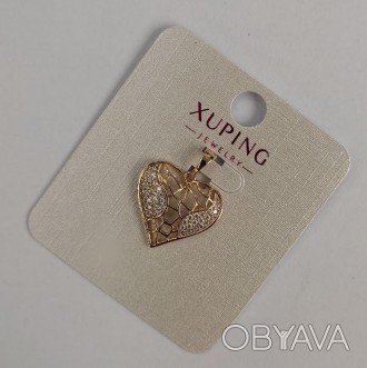 Кулон Xuping "Серце" з білими стразами d-23х18мм+- Позолота 18К купити біжутерію. . фото 1