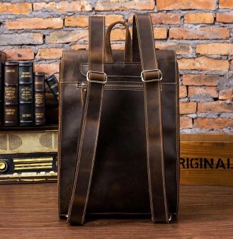 Стильний вінтажний шкіряний ретро рюкзак коричневий повсякденний, для ноутбука.
. . фото 4