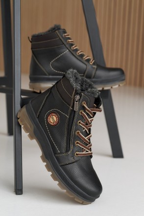 Підліткові черевики шкіряні зимові чорні Levons
Усередині натуральне хутро, а це. . фото 2