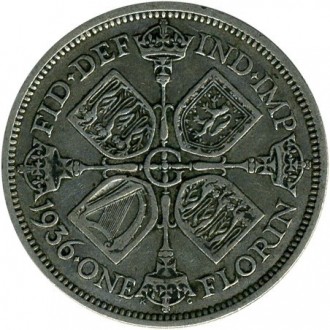 Великобритания › Король Георг V 2 шиллинга (флорин), 1927-1935 серебро №709. . фото 3