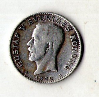 Швеція ≥ Король Густав V 1 крона, 1930 р. срібло No1040. . фото 2
