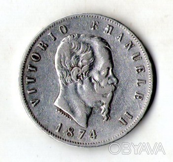 Італія - Италия › Король Виктор Эммануил II › 5 лир, 1874 Серебро 0.900, 25g, ø . . фото 1