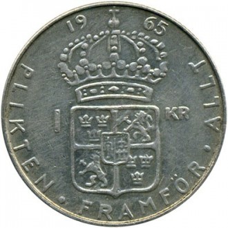 Швеция › Король Густав VI Адольф 1 крона, 1952-1968 серебро №1169. . фото 3