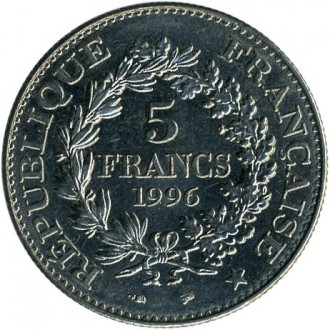 Франция › Пятая Республика 5 франков, 1996 200 лет французскому десятичному фран. . фото 3