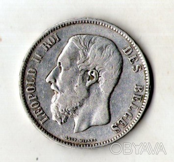 Бельгія - Бельгия › Король Леопольд II 5 франков, 1869 Серебро 0.900, 25g, ø 37m. . фото 1
