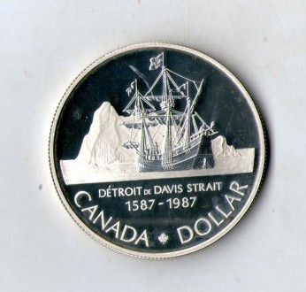 Канада › Королева Елизавета II 1 доллар, 1987 400 лет открытию пролива Дейвиса с. . фото 2