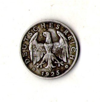 Німеччина - Германия Веймарська республіка 1 марка 1925 рік срібло №487. . фото 3
