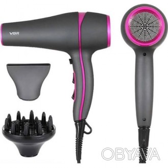 Фен для волос с дифузором VGR Hair Dryer V-402 2200W с подачей холодного воздуха. . фото 1