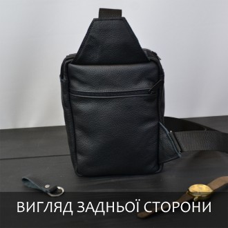 Мужская черная сумка-слинг из натуральной кожи – элегантный и практичный аксессу. . фото 4