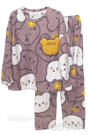 уютная теплая пижама, приятная к телу, очень мягкая и теплая, кофта украшена наг. . фото 1