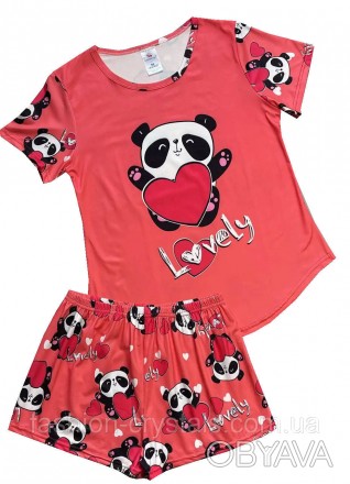 Женская пижама футболка с шортами панда