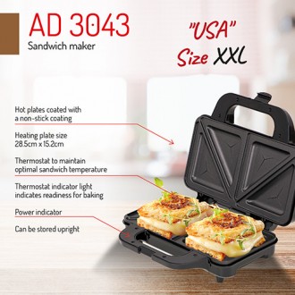 Сендвічниця Adler AD 3043 XXL
Тостер для сендвічів, що дозволяє приготувати амер. . фото 11