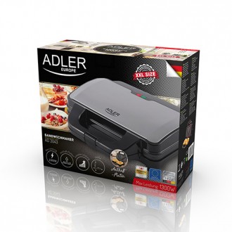 Сендвічниця Adler AD 3043 XXL
Тостер для сендвічів, що дозволяє приготувати амер. . фото 7