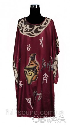 Элегантное шелковое платье кимоно с стильным принтом, с купонами на рукавах, неб. . фото 1