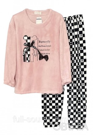 уютная велюровая пижама с штанами украшена аппликацией и бантиками
-кофта прямог. . фото 1