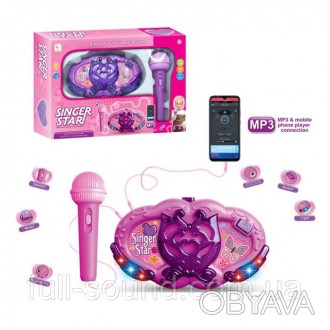 детский микрофон для девочки в ярком дизайне с игровой панелью со световыми и му. . фото 1