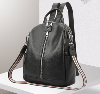 Женский кожаный городской рюкзак прогулочный рюкзачок из натуральной кожи черный. . фото 2