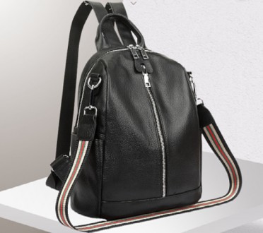 Женский кожаный городской рюкзак прогулочный рюкзачок из натуральной кожи черный. . фото 7