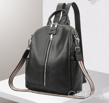 Женский кожаный городской рюкзак прогулочный рюкзачок из натуральной кожи черный. . фото 1