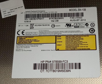 DVD-RW привод з ноутбука HP EliteBook 8470p SN-108 689075-001 578599-FC3

Стан. . фото 4