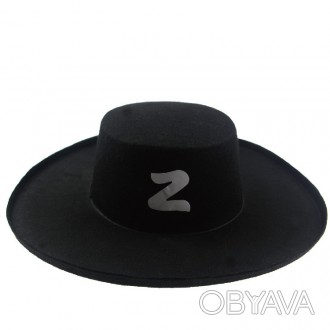 Шляпа на завязках и с белым знаком Зорро - буквой "Z". Подходит для всех видов п. . фото 1