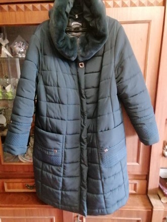 Пальто зимнее длинное, тёплое, пуховик, размер 64, на змейке, кнопки, карманы, к. . фото 2