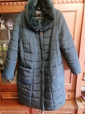 Пальто зимнее длинное, тёплое, пуховик, размер 64, на змейке, кнопки, карманы, к. . фото 1