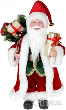 Декоративна фігура "Санта" червоний зі смарагдом. Матеріал - тканина, пластик. В. . фото 1