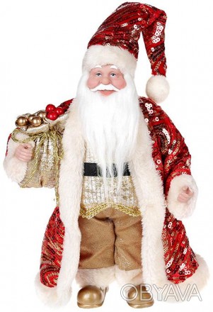 Декоративна фігура "Санта з мішком" червоний з золотом. Матеріал - тканина, плас. . фото 1
