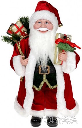 Декоративна фігура "Санта з подарунками" червоний з золотом. Матеріал - тканина,. . фото 1