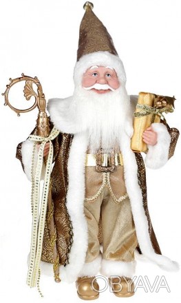 Декоративна фігура "Санта з посохом" золотистий. Матеріал - тканина, пластик. Ви. . фото 1