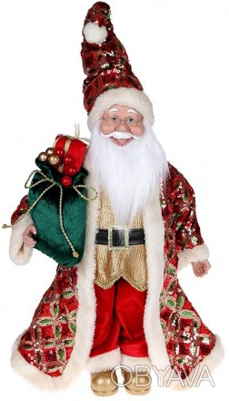 Декоративна фігура "Санта з мішком" червоний зі смарагдом. Матеріал - тканина, п. . фото 1