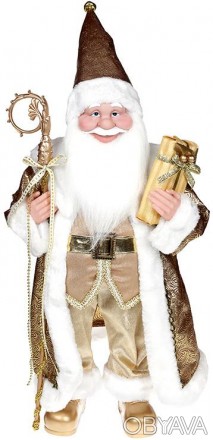Декоративна фігура "Санта з посохом" золотистий. Матеріал - тканина, пластик. Ви. . фото 1