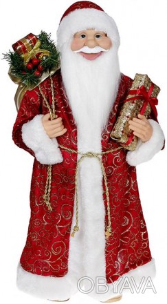 Декоративна фігура "Санта з подарунками" червоний з золотистим. Матеріал - ткани. . фото 1