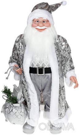 Декоративна фігура "Санта з мішком" сріблястий. Матеріал - тканина, пластик. Вис. . фото 1