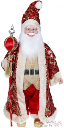 Декоративна музична фігура "Санта з посохом" червоний з золотим. Матеріал - ткан. . фото 1